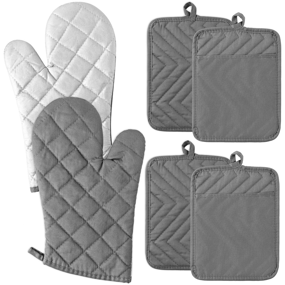 6Pcs Heat-Resistant Cotton Oven Mitts & Pot Holders Set - Washable Kitchen Essentials