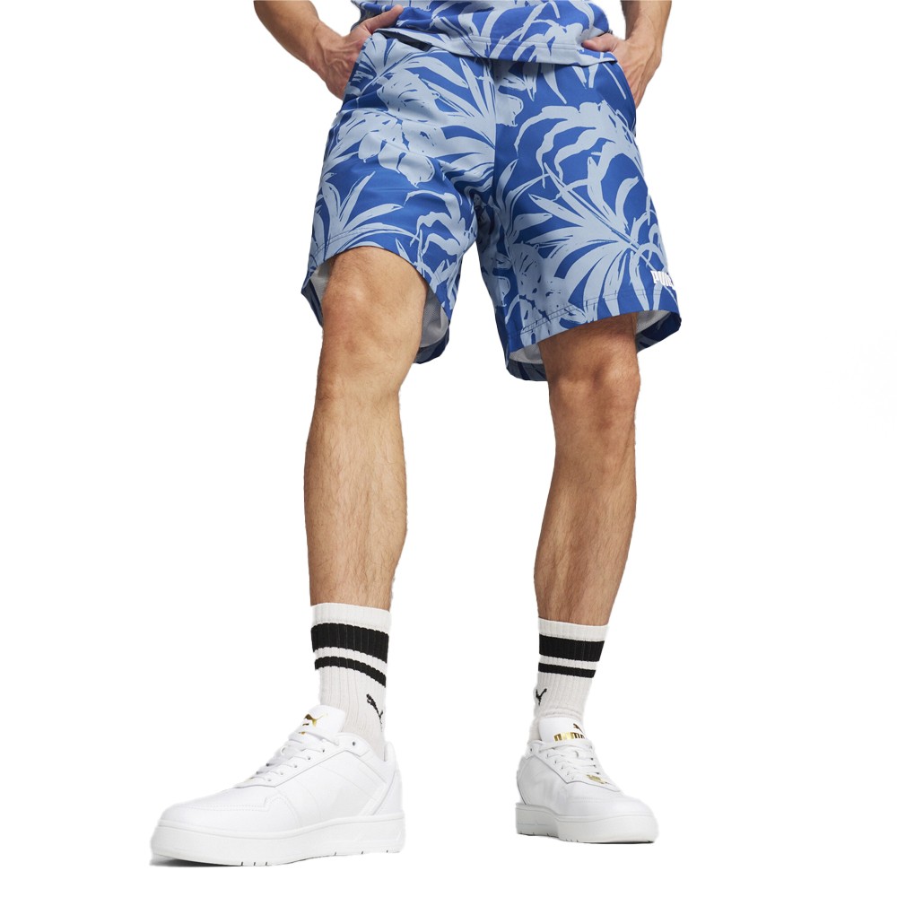 PUMA Essentials Palm Resort Graphic Woven 8 Inch Shorts Mens Blue Casual Athleti