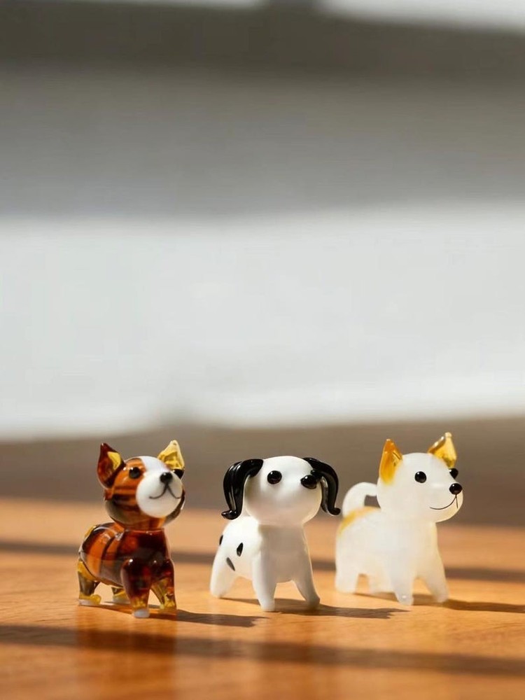 Lot of 3 Mini Art Glass Dog Figurines Multicolor Decorative Glossy 2 in
