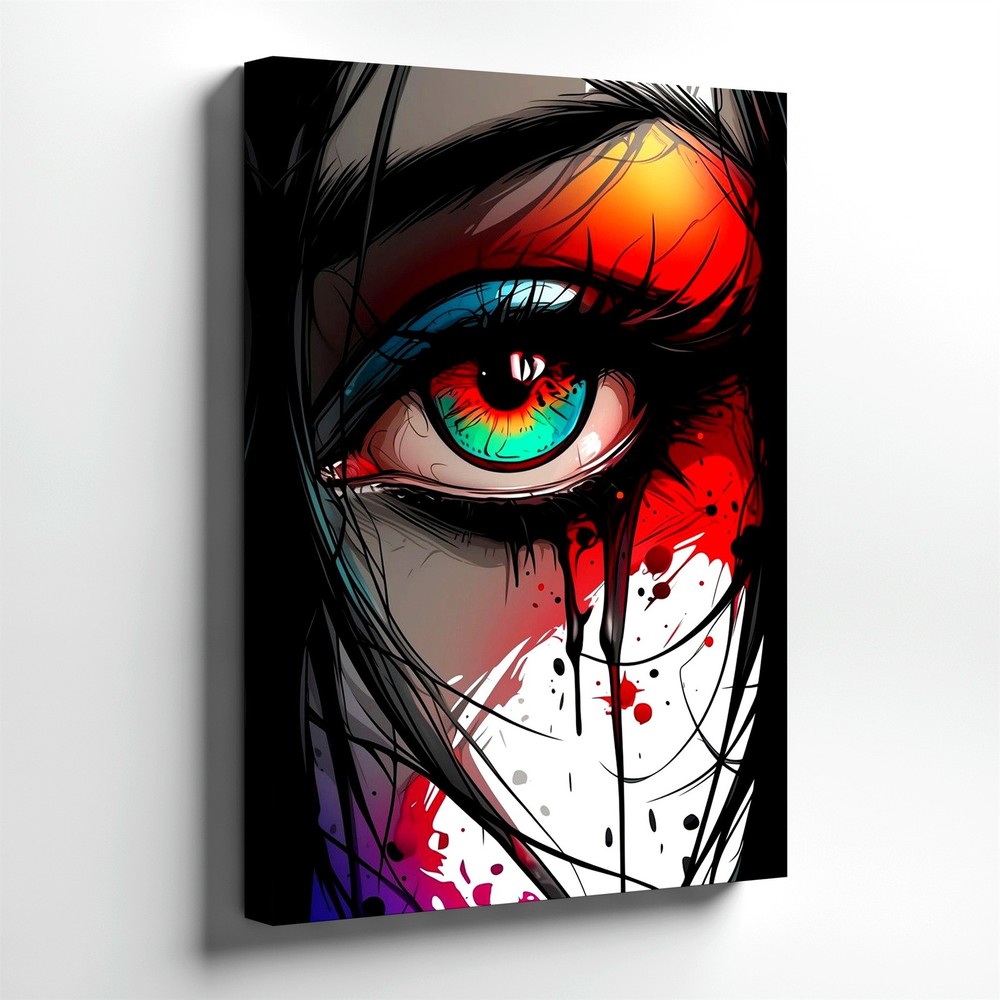 Wall Art Abstract Woman Eye Canvas Print Colorful Face Portrait Gothic Decor