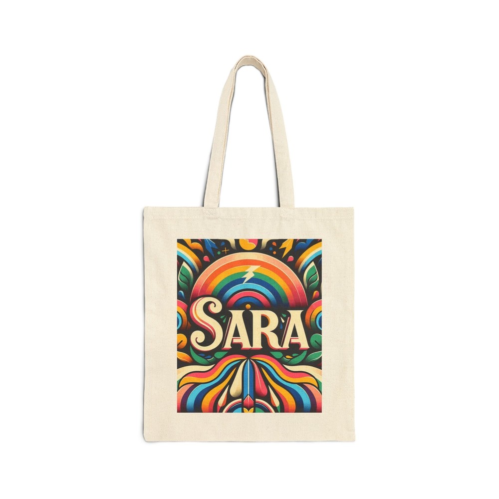 Personalized SARA Cotton Canvas Tote Bag with Colorful Art Deco Design