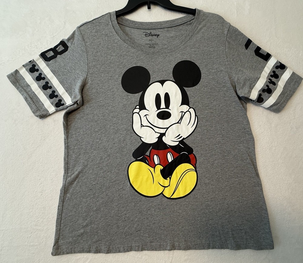 Disney Mickey Mouse T-Shirt Graphic Print Short Sleeve V Neck Gray Women's 2X