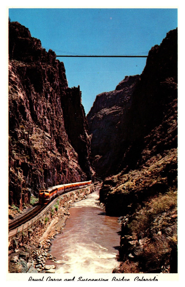 CO Colorado Royal Gorge Suspension Bridge Arkansas River Train Chrome Postcard