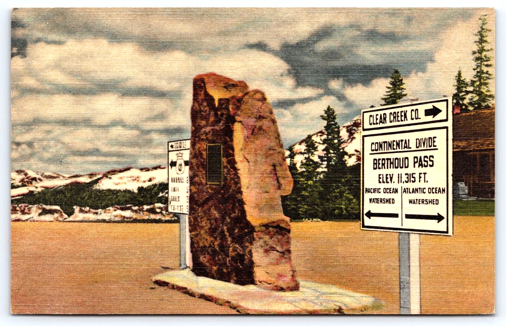 VINTAGE OLD ANTIQUE POSTCARD BERTHOUD PASS SUMMIT MOUNTAIN HIGHWAY COLORADO USA
