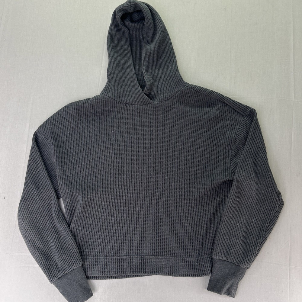 GAP Sweats Women’s Pullover Hoodie Sz Medium Tall Blue Gray Cropped Waffle Knit
