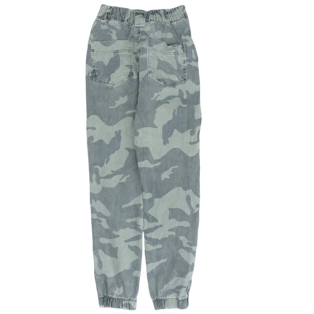Retro Mens Camo Joggers Khaki Green Elastic Waist Tapered Cuffed Hem Pockets M