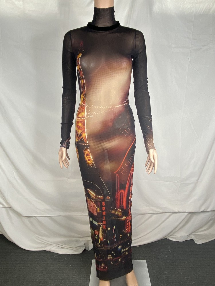 Jean Paul Gaultier Womens Maxi Dress Multi-Colored Size M Semi-Sheer Nylon Tulle