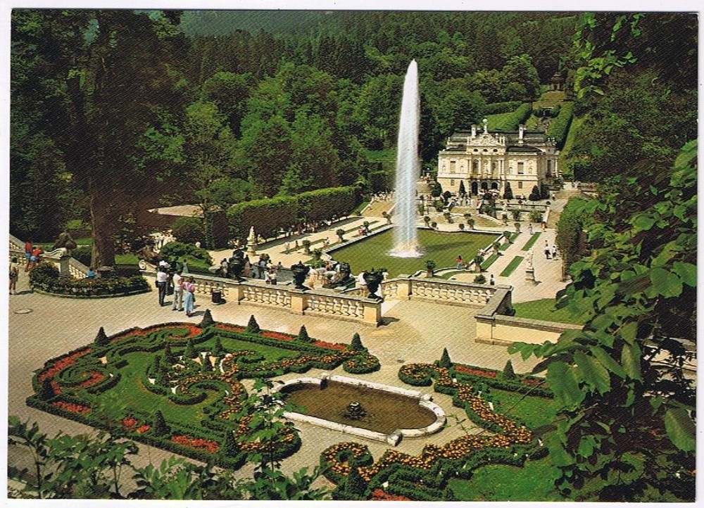 Germany Postcard Konigsschloss Linderhof Royal Castle Fontane Fountain