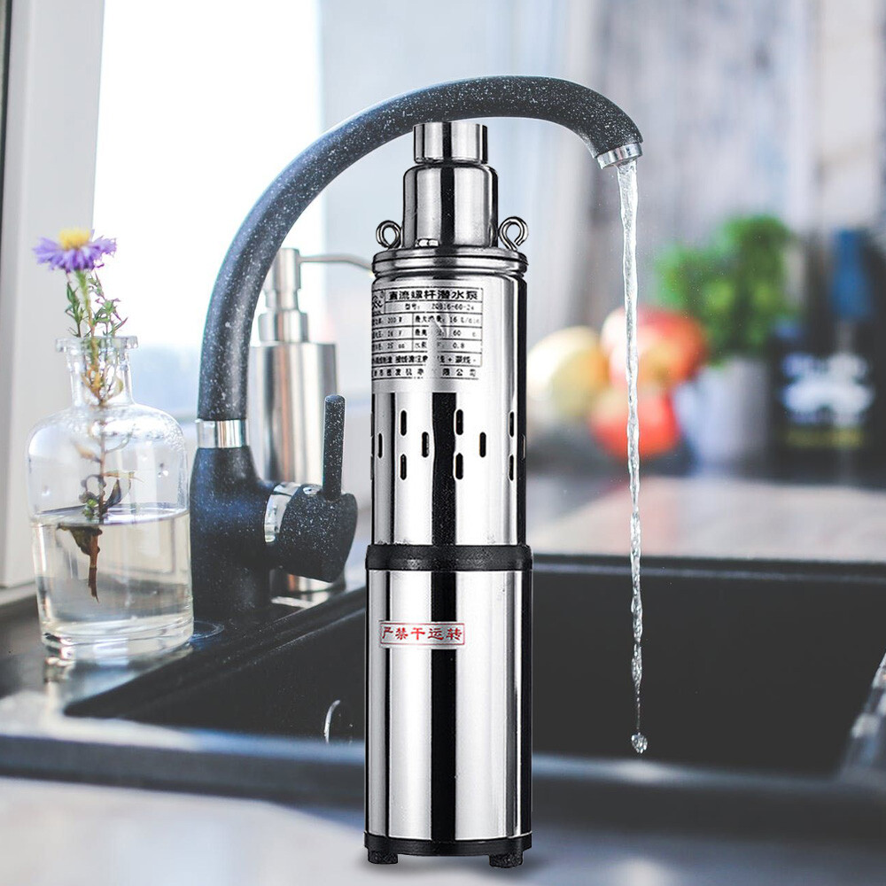 DC Solar Submersible Pump Deep Well Water Pump 30M Stainless Steel Shell 24V