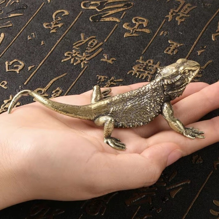 Brass Lizard Animal Statue Small Sculpture Tabletop Figurine Home Decor Gifts