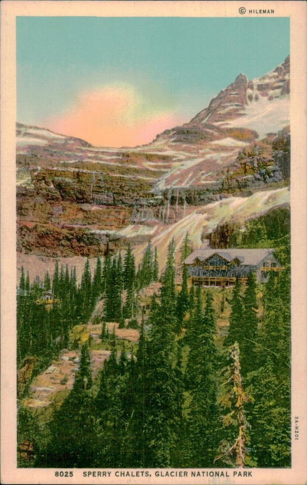 Sperry Chalets Glacier National Park Postcard Hileman 8025 Vintage Unposted