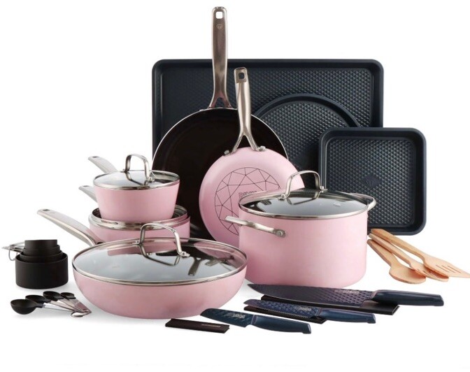 Blue Diamond Pink Diamond 30-Piece Ceramic Pots and Pans Cookware Set NEW!