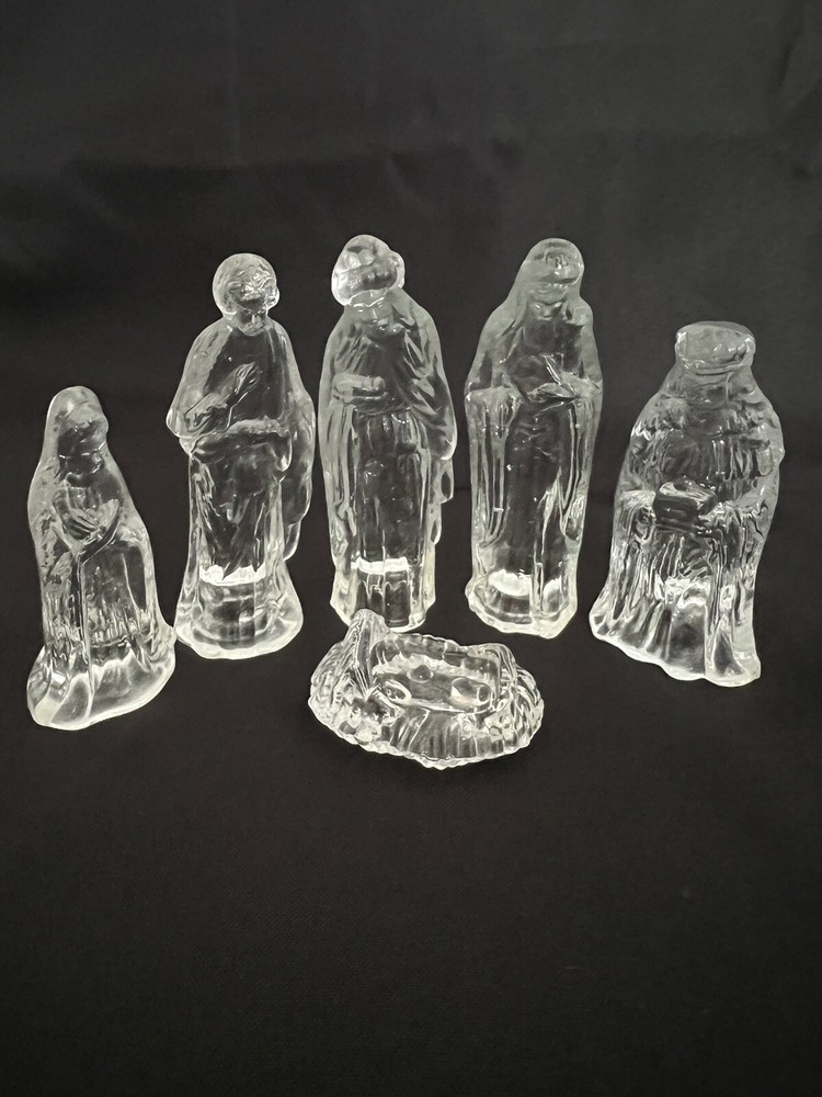Vintage Clear Glass Nativity Set  ~ Christmas Mary Joseph Wise Men Baby Jesus