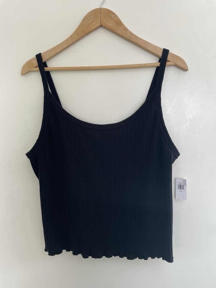 Old Navy Women's Solid Black Cotton Cropped Scoop Neck Sleeveless Tank Black 2X