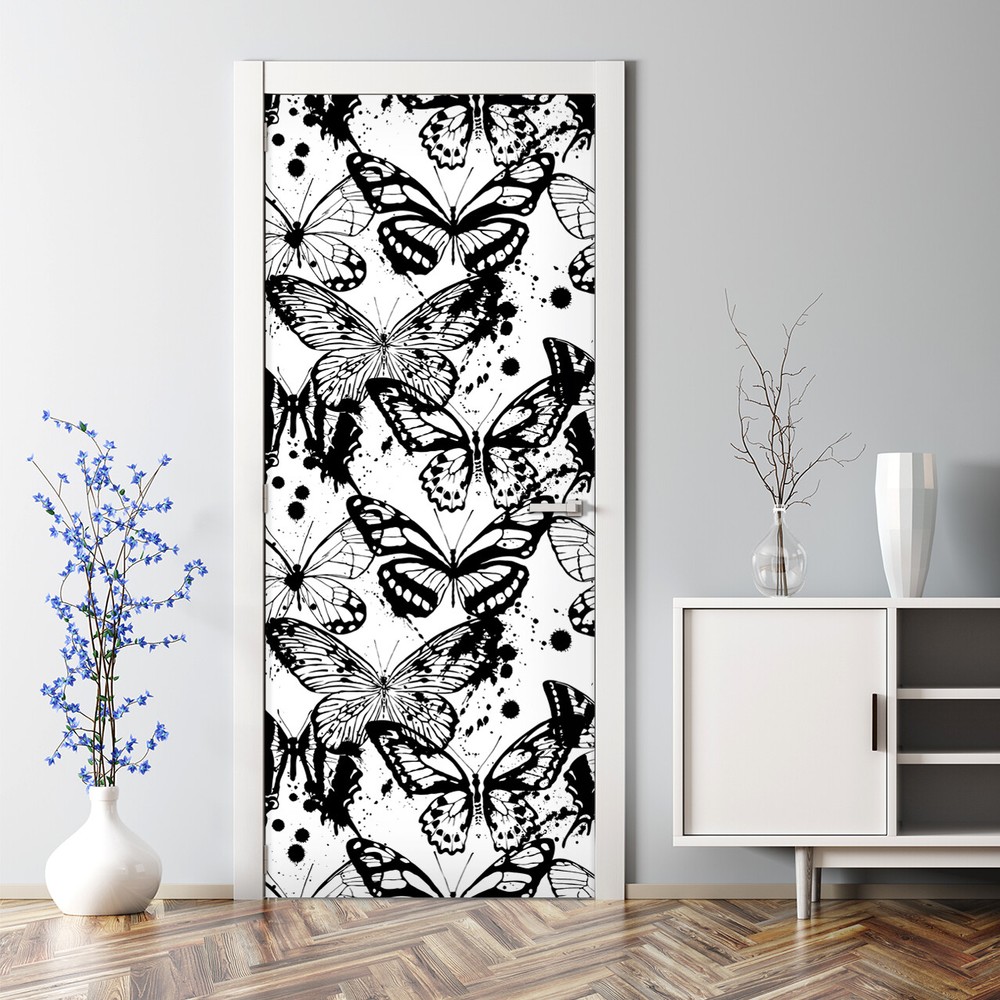 Black and White Watercolor Butterfly Door Decal - Self Adhesive Sticker