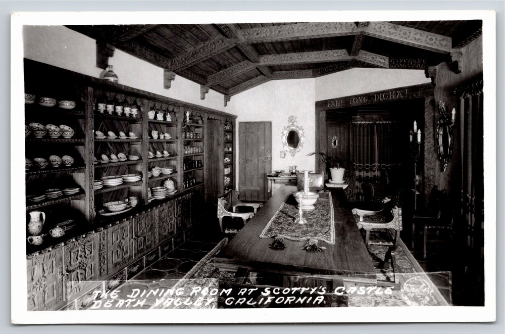 Death Valley CA~Interior Dining Room~Scotty's Castle~Frashers~RPPC~Real Photo