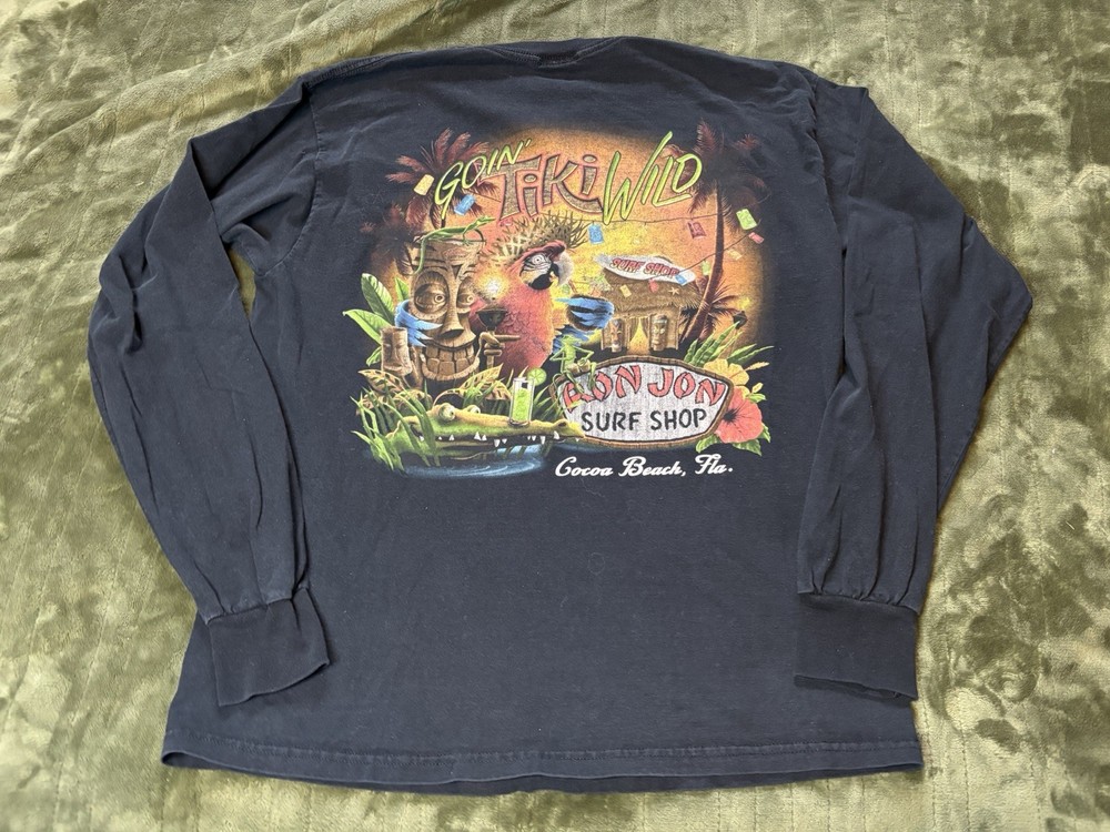 Ron Jon Surf Shop Shirt Mens Large Black Long Sleeve Cocoa Beach Florida Faded