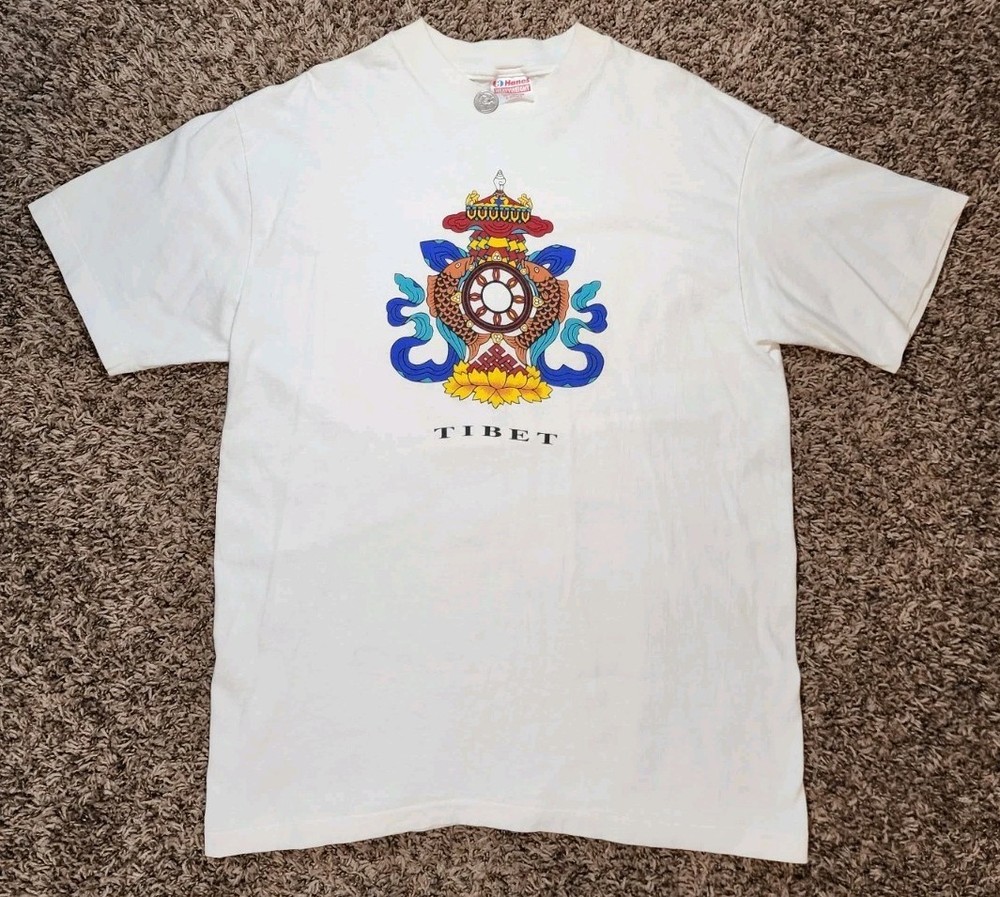 Vintage TIBET T-Shirt '90s Buddhist Lhasa Tibetan Bon Dalai Lama Single S Sz L