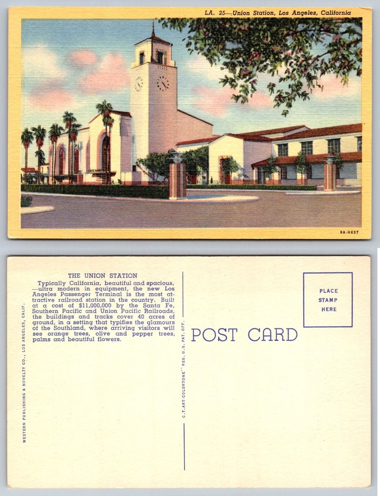 Vintage Union Station Los Angeles California Linen Postcard C.T. Art-Colortone