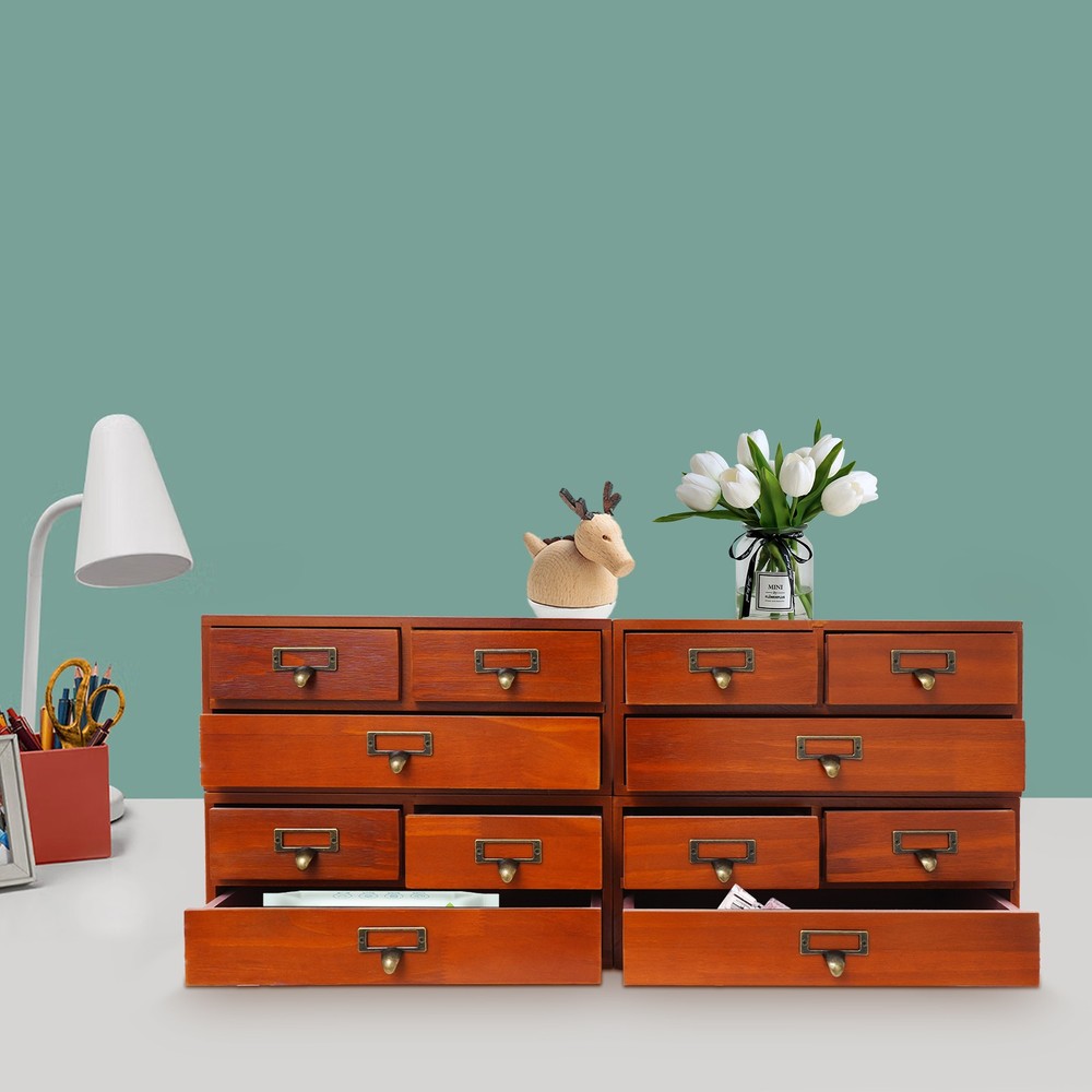 4 Pack 3 Drawer Wooden Desktop Organizer Drawer Storage Box For Tabletop