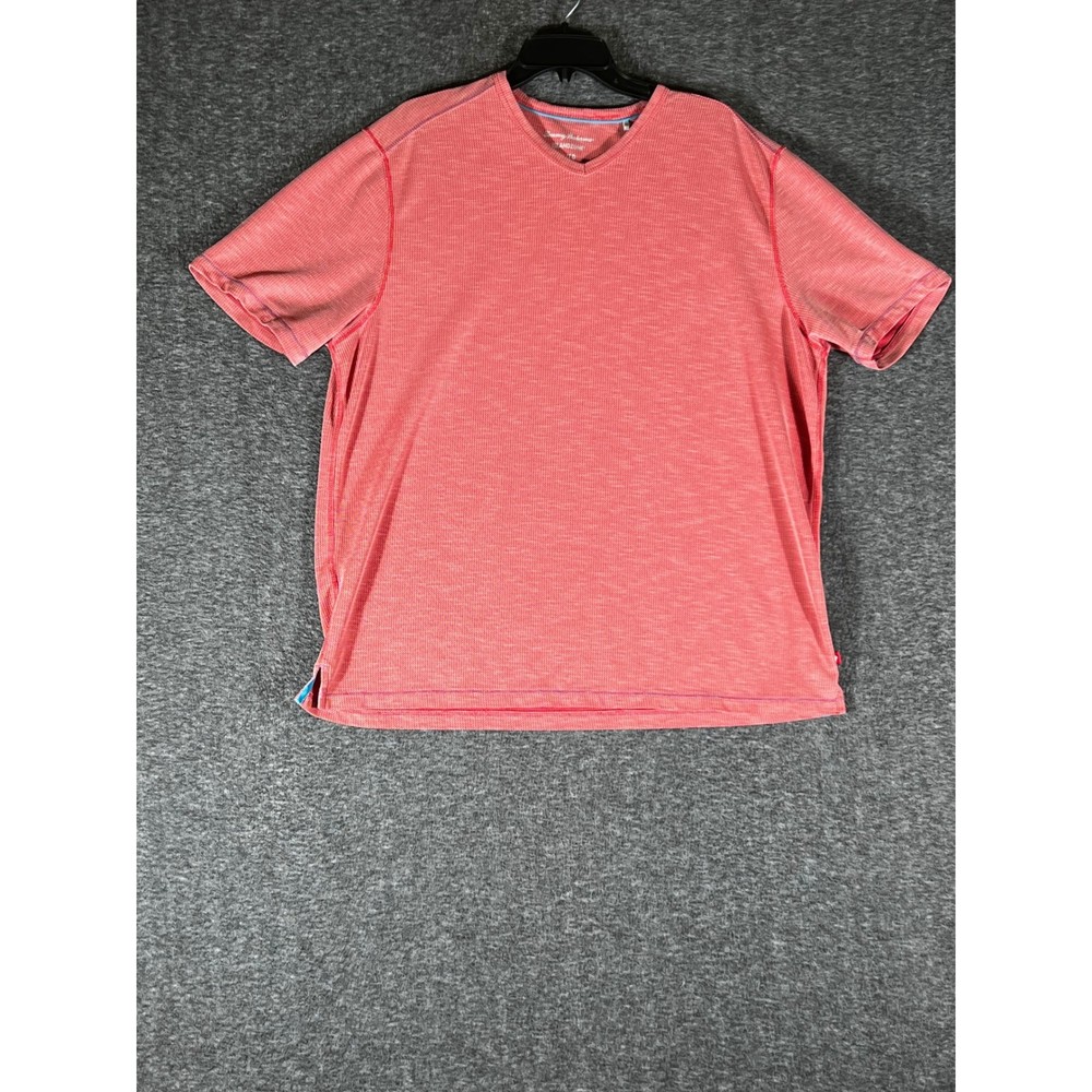 Tommy Bahama IslandZone Mens XL Red V-Neck T-Shirt Tencel Coolmax Short Sleeve