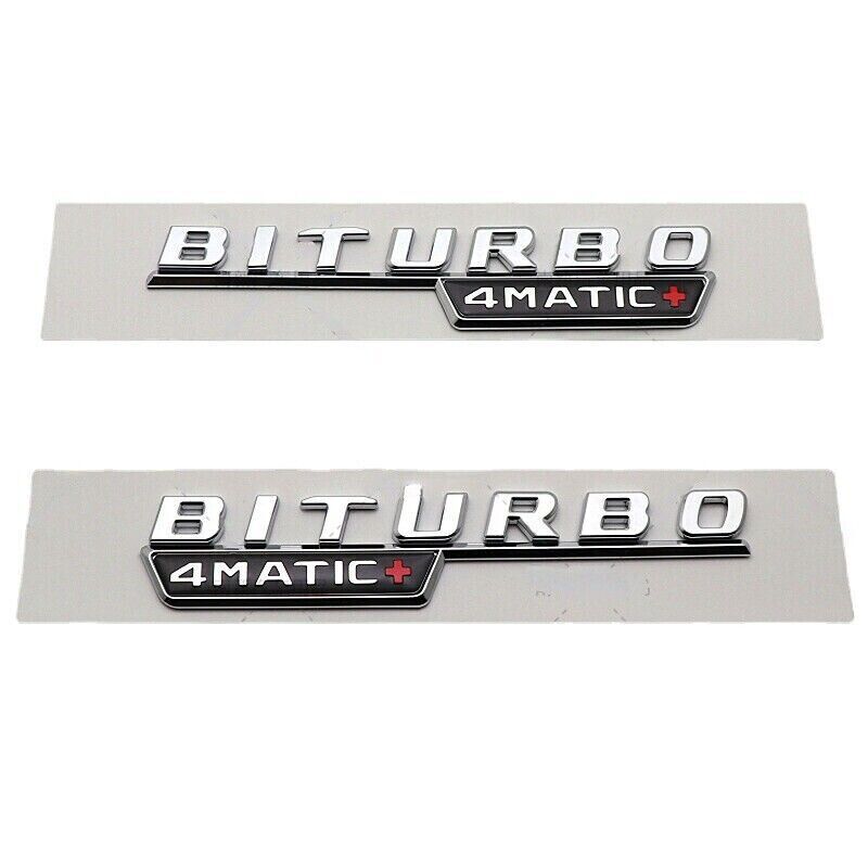 BITURBO 4MATIC+ Plus Fender AMG Emblem Chrome Badge Nameplate for Mercedes