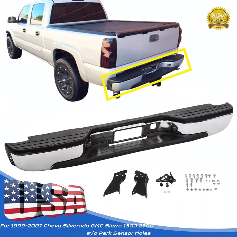 Complete Chrome Rear Bumper For 1999-2007 Chevy Silverado GMC Sierra 1500 2500