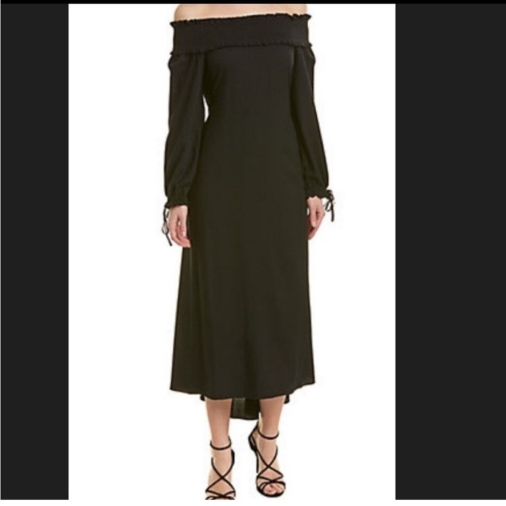 Tibi Swiss dot off-the-shoulder midi dress in black and white
