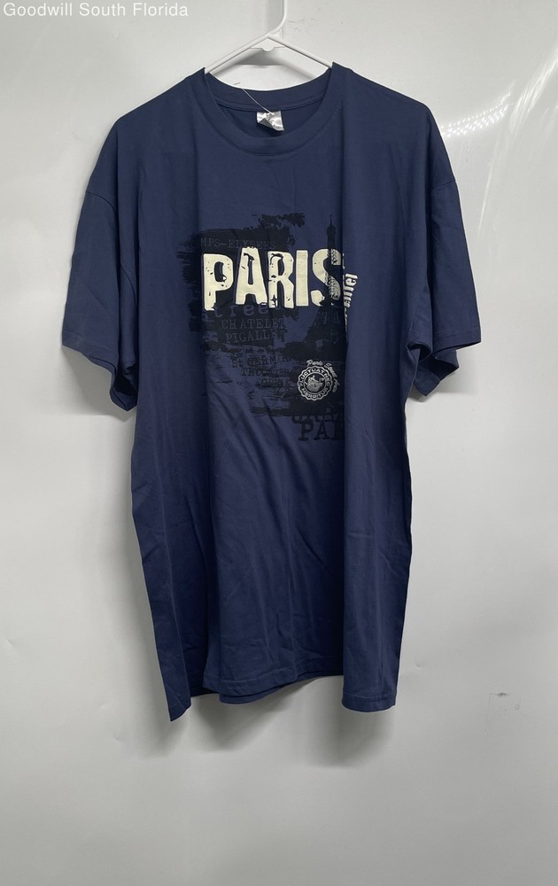 B&C Mens Blue Graphic Print Short Sleeve Crew Neck Pullover T-Shirt Size XXL