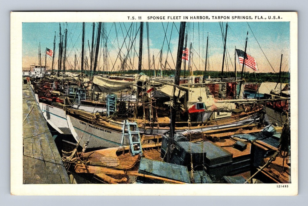 Tarpon Springs FL-Florida Sponge Fleet In Harbor USA Vintage Postcard