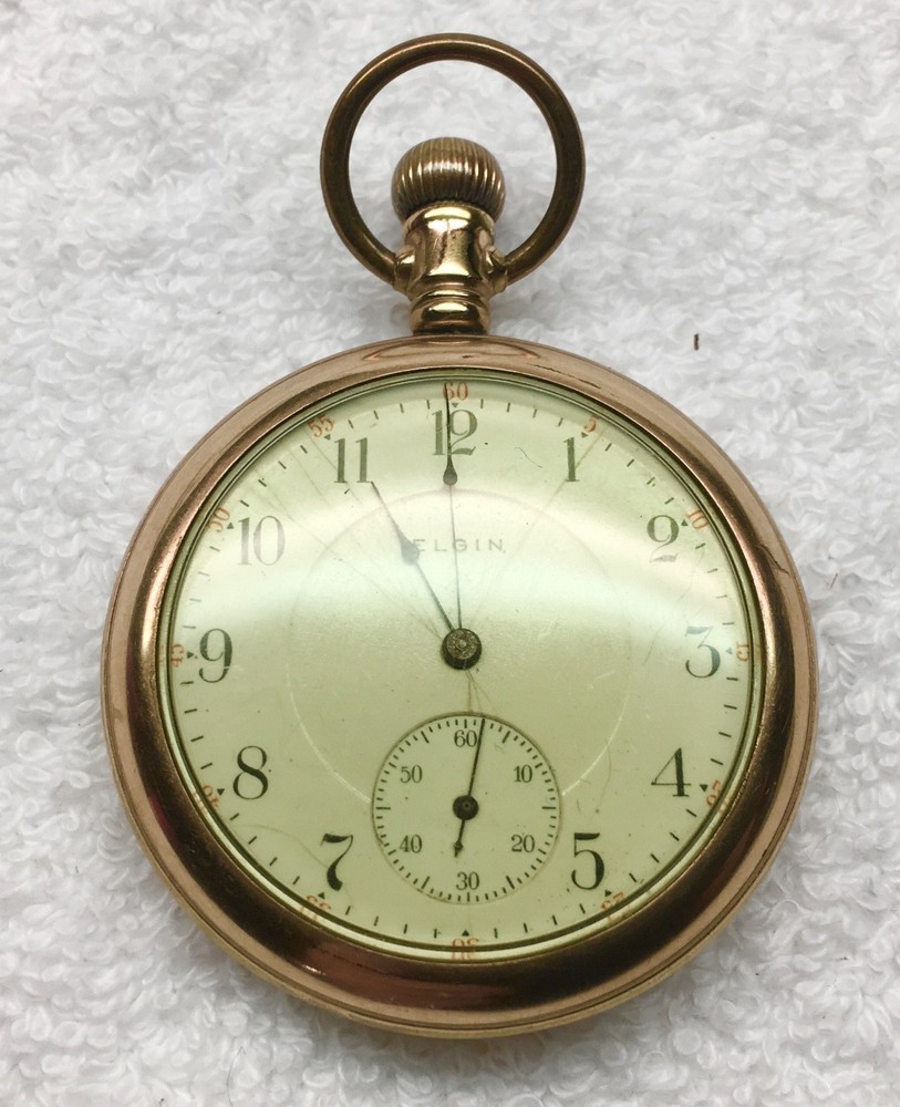 Antique 17 Jewel Elgin Gold Plated Pocket Watch Working & Accurate