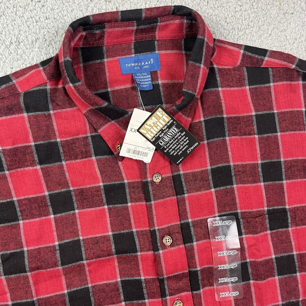 Vintage Towncraft Shirt Mens XXL Red Plaid Button Up Long Sleeve Casual NOS