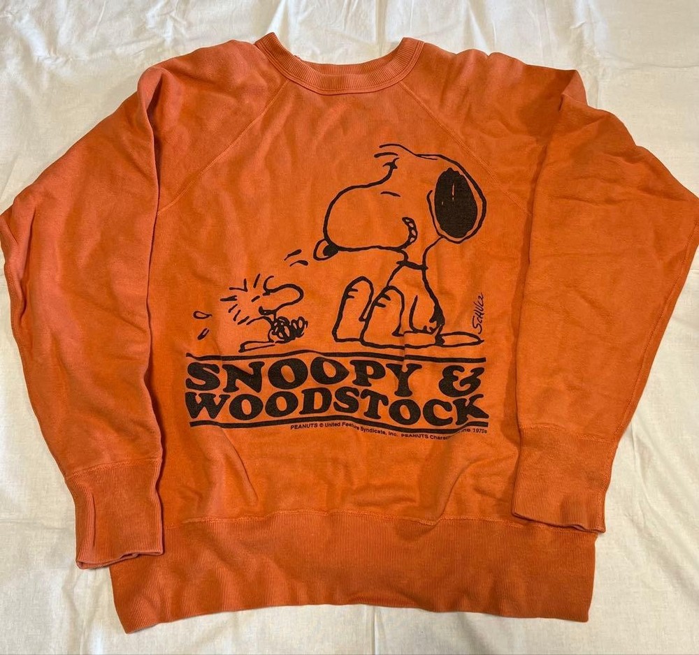 Warehouse Peanuts Reprint Snoopy Raglan Sleeve Orange Sweatshirt M Made in Japan