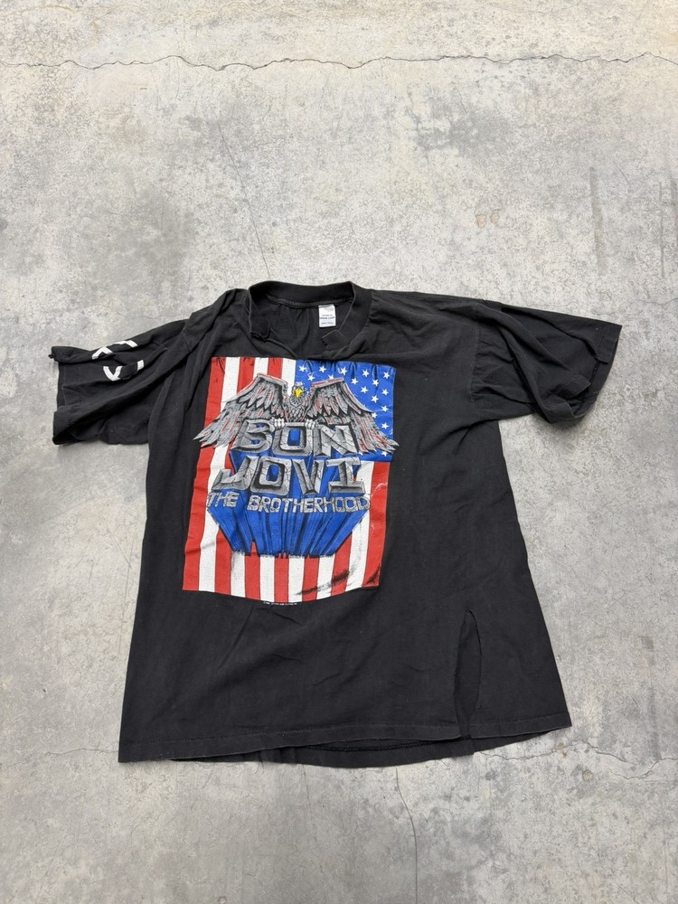 Vintage 80s Bon Jovi T Shirt Size Small Hair Metal Band Brotherhood Tour 1989