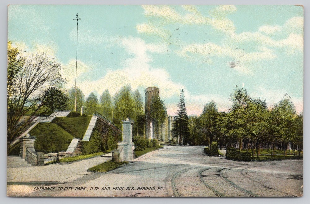 Entrance to City Park 11th & Penn Sts. Reading Pennsylvania PA Postcard 1909