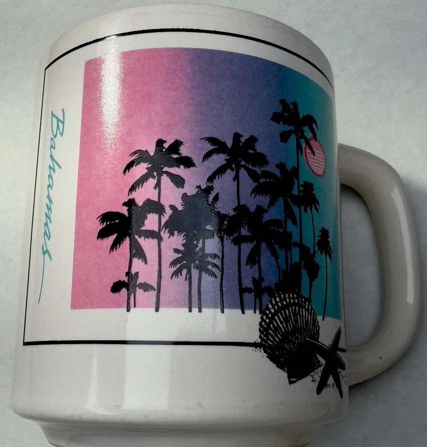 Vintage Bahamas Souvenir Coffee Mug Tropical Palm Trees Beach Ceramic Cup
