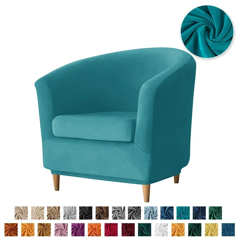Velvet Club Armchair Slipcover Single Sofa Cover Solid Tub Chair Protector