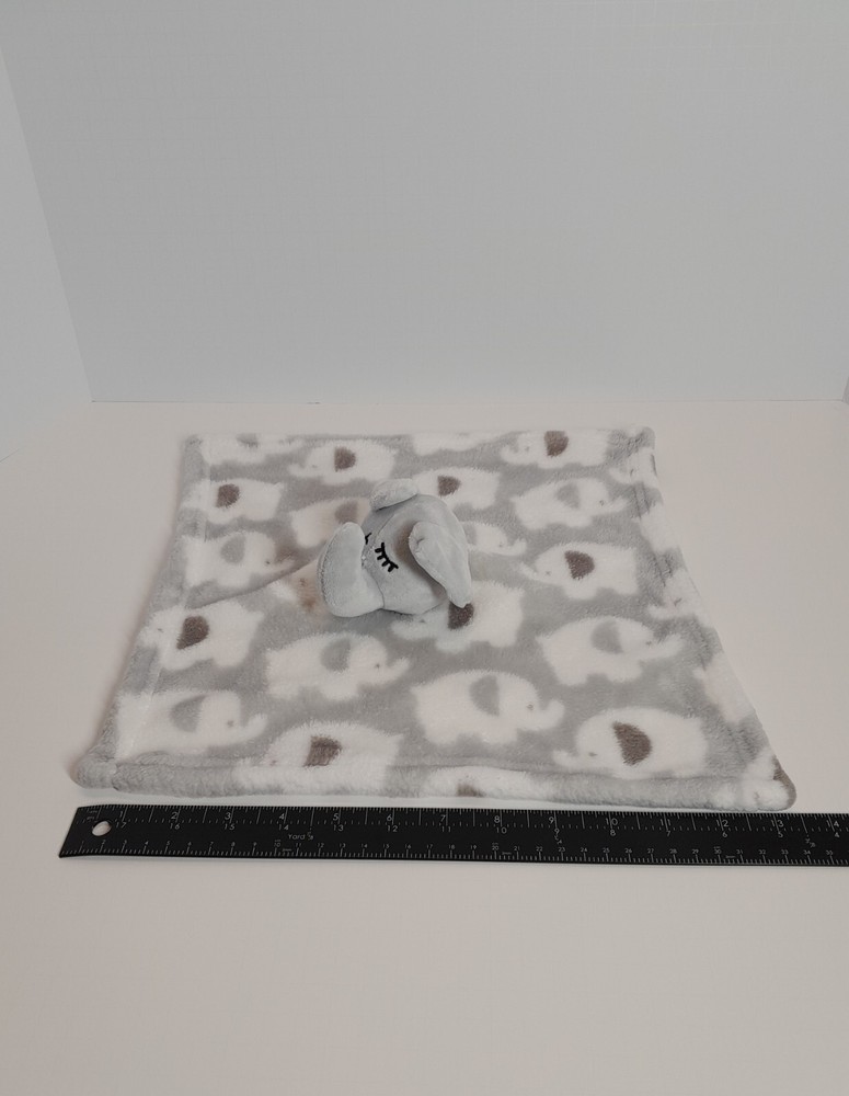 Elephant Lovey Security Blanket Grey Plush Baby Rattle Toy
