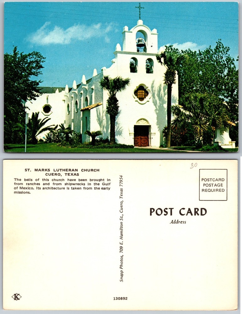 St Marks Lutheran Church Cuero Texas Postcard