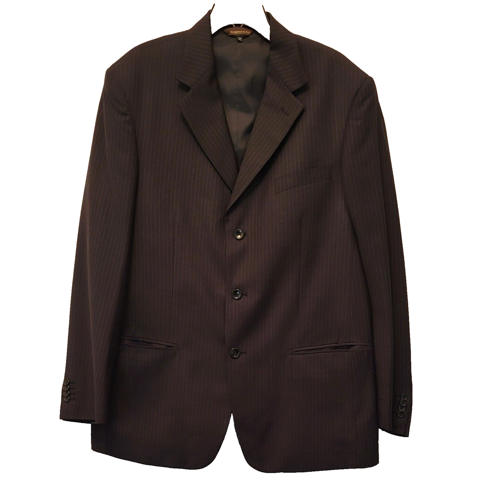 Gray Pinstripe Keneli Suit Jacket & Vest Men's 46L Italian Design