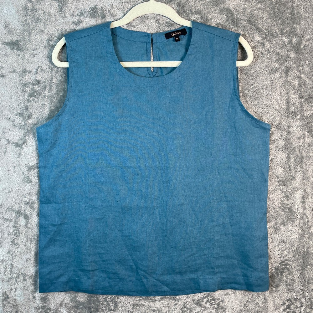 Quince 100% European Linen Tank Top Womens Medium Mineral Blue Boxy Lagenlook