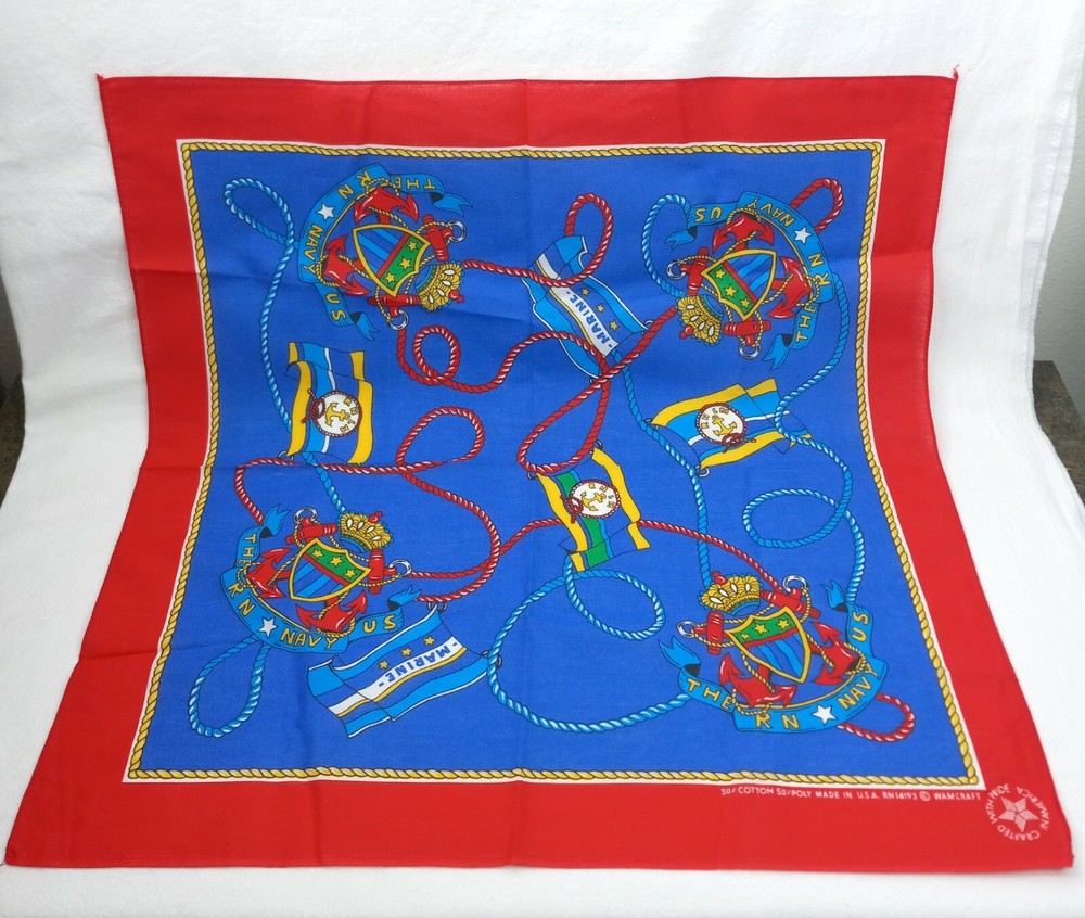 Vintage Military US Navy Marine Handkerchief Bandana Wamcraft RN 14193 USA Made