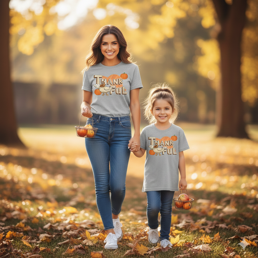 Chic Women's Thanksgiving Tee: Cozy Half Sleeve, Trendy Round Neck Delight
