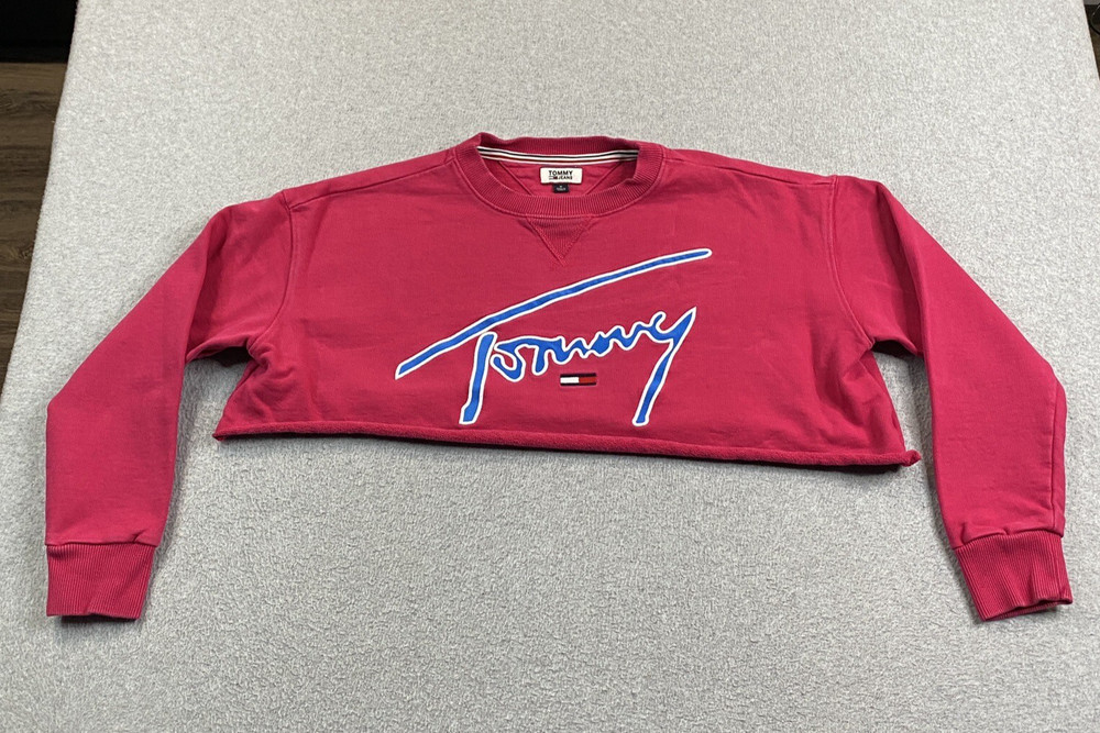 Tommy Hilfiger Sweatshirt Womens Medium Pullover Cut Off Cropped Crop Top Y2K