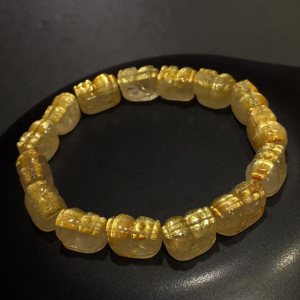 AA+Natural gold Hair Rutilated Quartz Crystal Round Beads Bracelet Healing 11mm