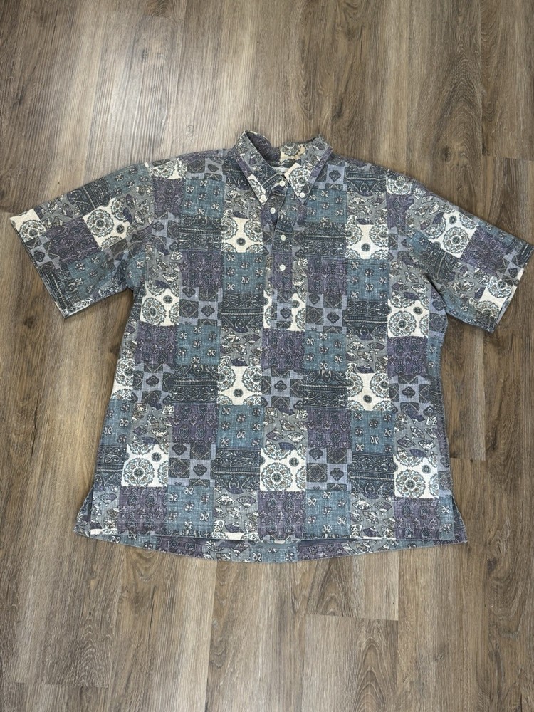 Vintage Reyn Spooner Men’s Hawaiian Quarter Button Up Geometric Shirt Size Large