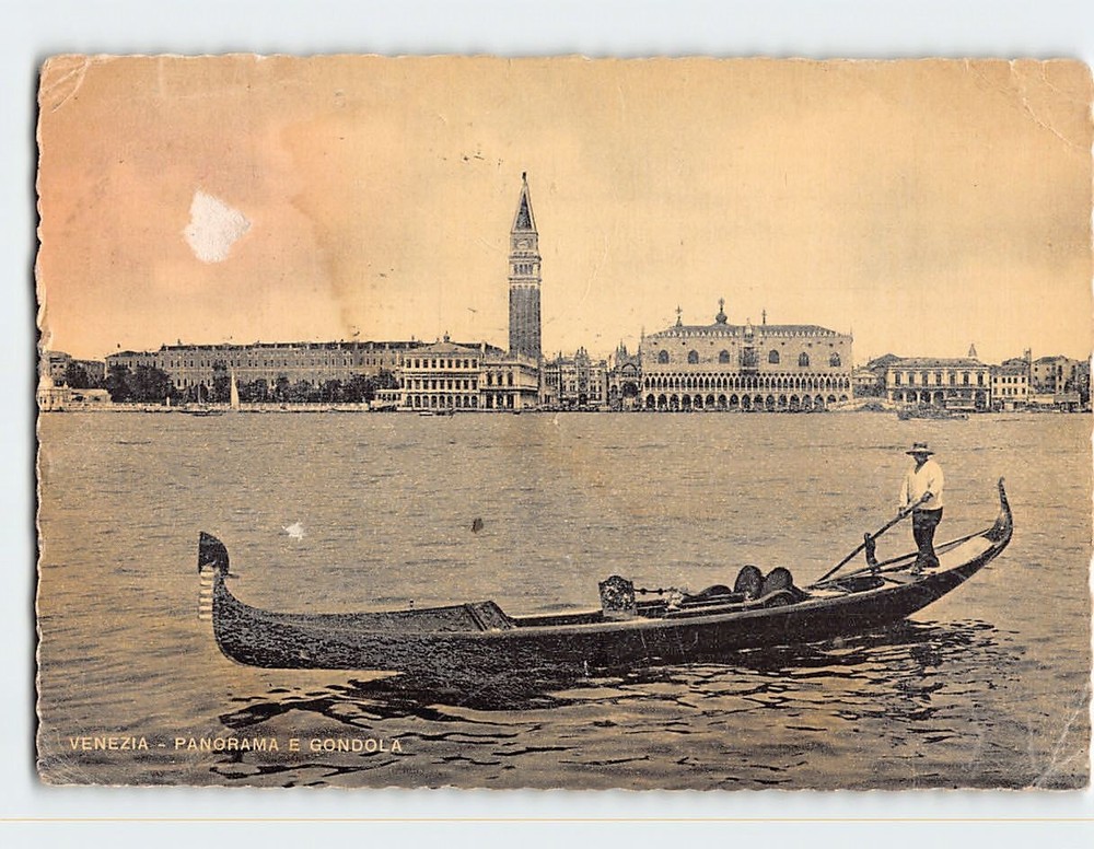 Postcard Panorama E Gondola Venice Italy