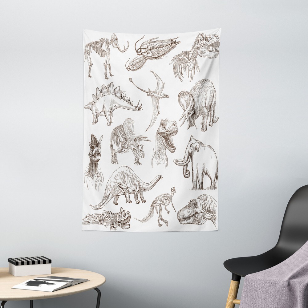 Black White Tapestry Dinosaurs Skeleton Print Wall Hanging Decor