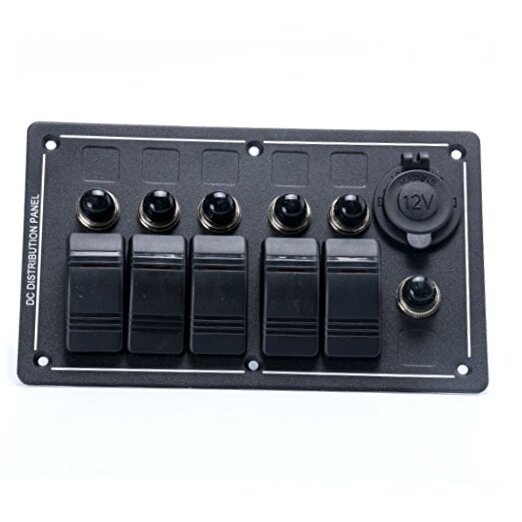 5 Gang Aluminium LED Rocker & CIG Socket & Circuit Breaker Waterproof