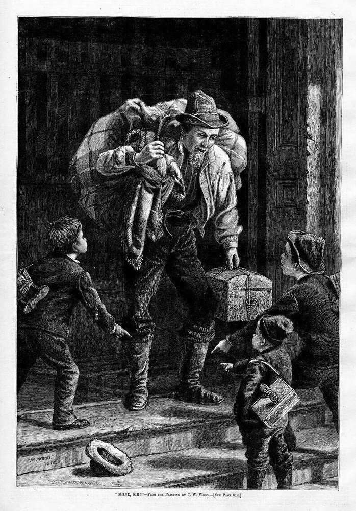 SHOE SHINE STREET SCENE, BOYS ASKING TO SHINE SHOES